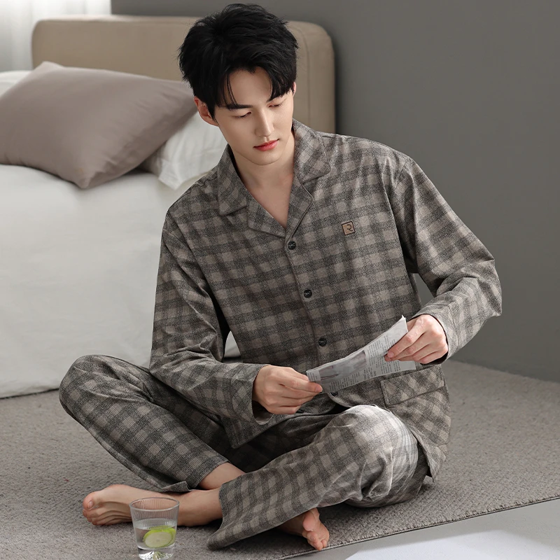 【质量超级好】高档纯棉睡衣男爆款家居服秋冬新款莱卡棉青中老年