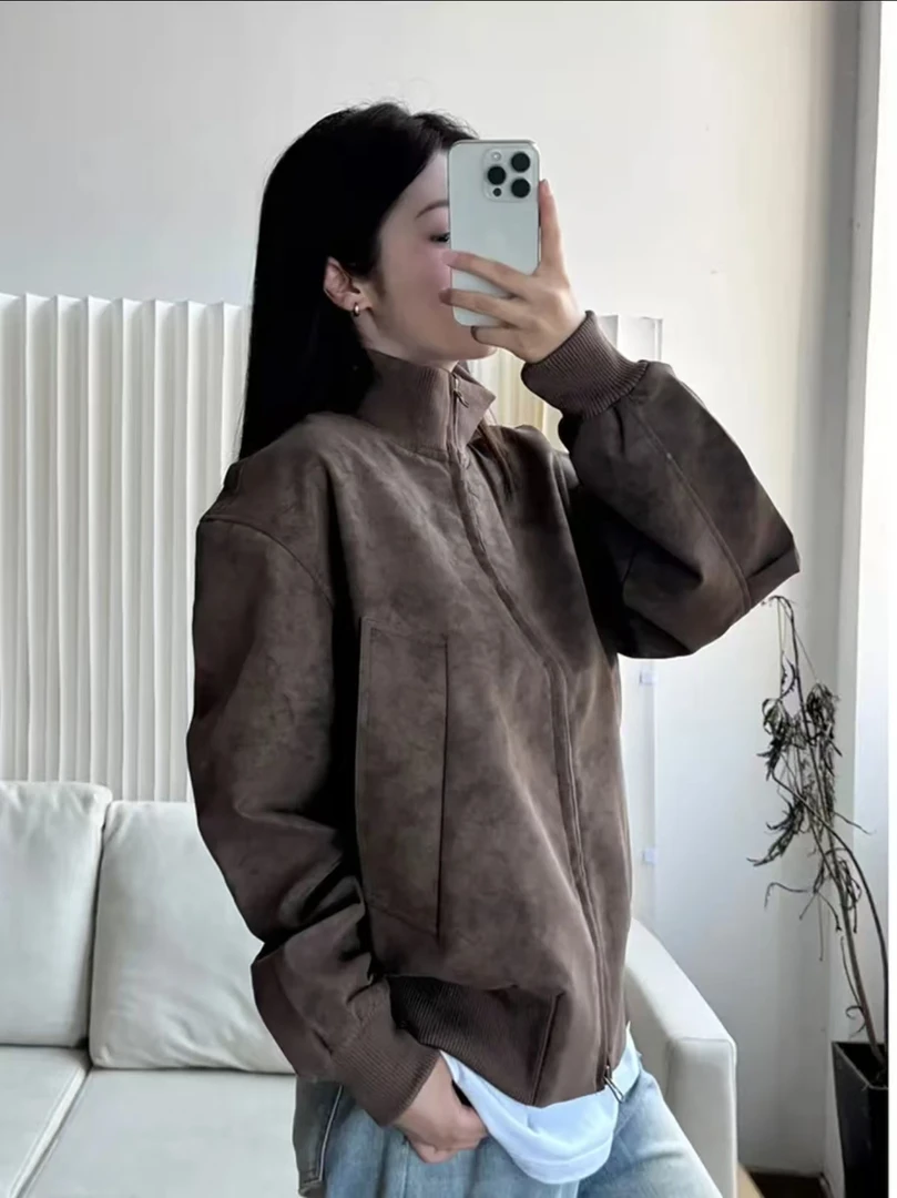 三金 美式复古男女同款设计感飞行员立领理石纹夹棉夹克459558