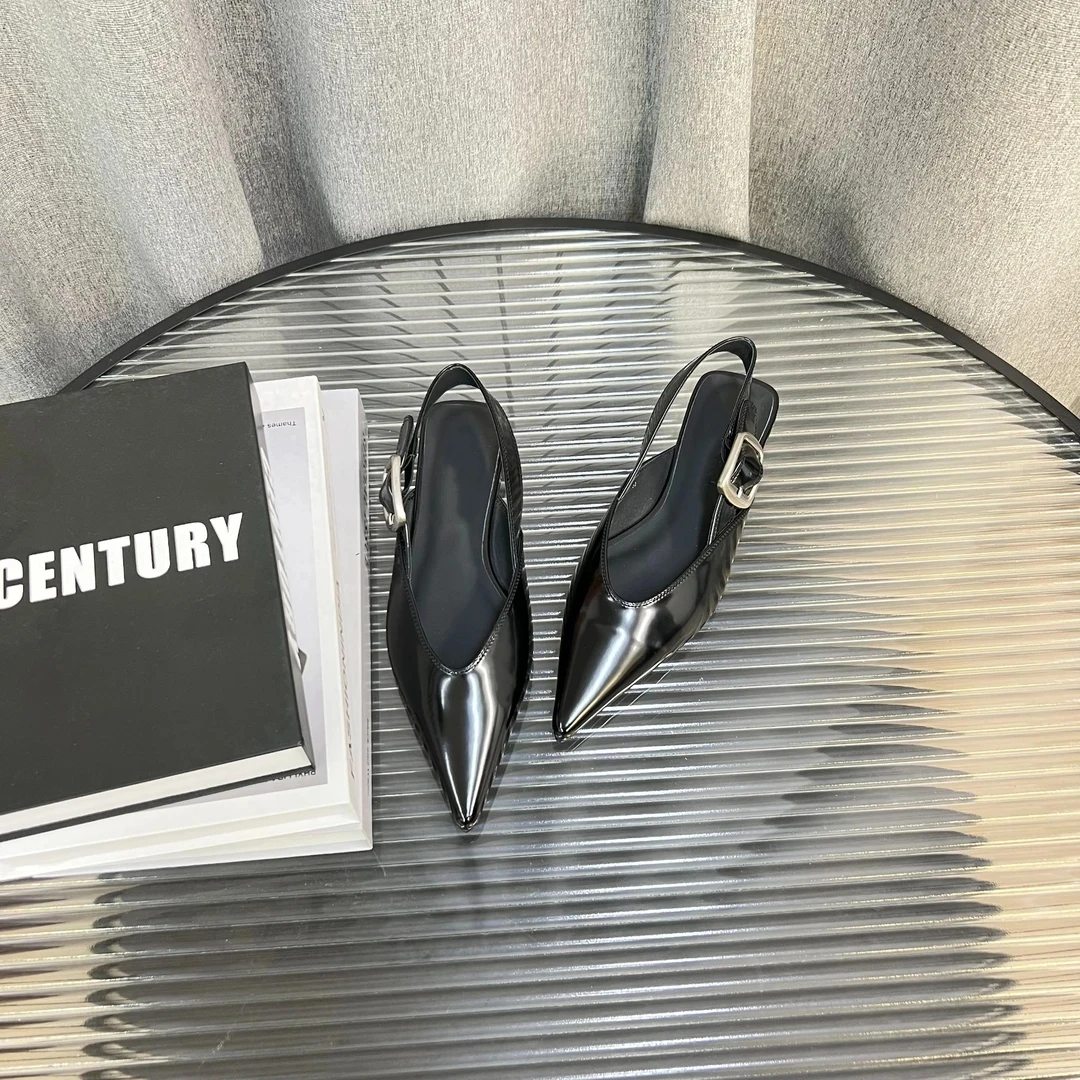 2025夏季新款法式时尚优雅平跟尖头V口包头后空凉鞋女F1190