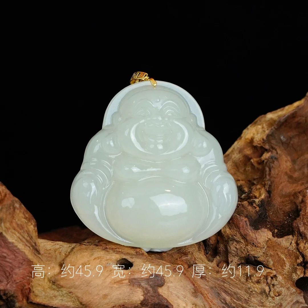 【品质珠宝】冰青白18K金镶佛公吊坠 轻奢气质高端精品时尚百搭款式