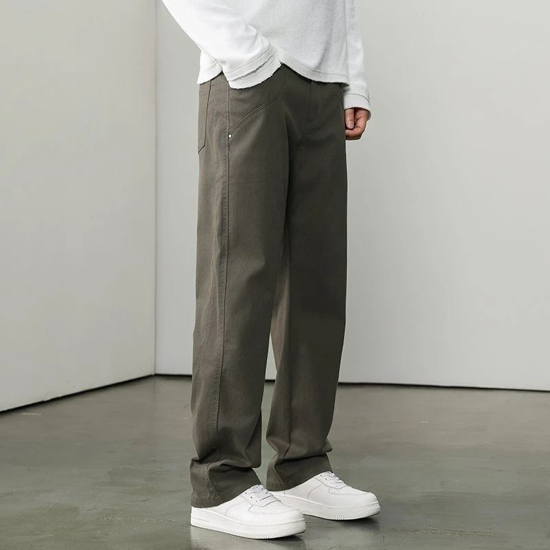 美式高端简约休闲裤男2025秋季宽松水洗直筒裤百搭潮流通勤裤子潮