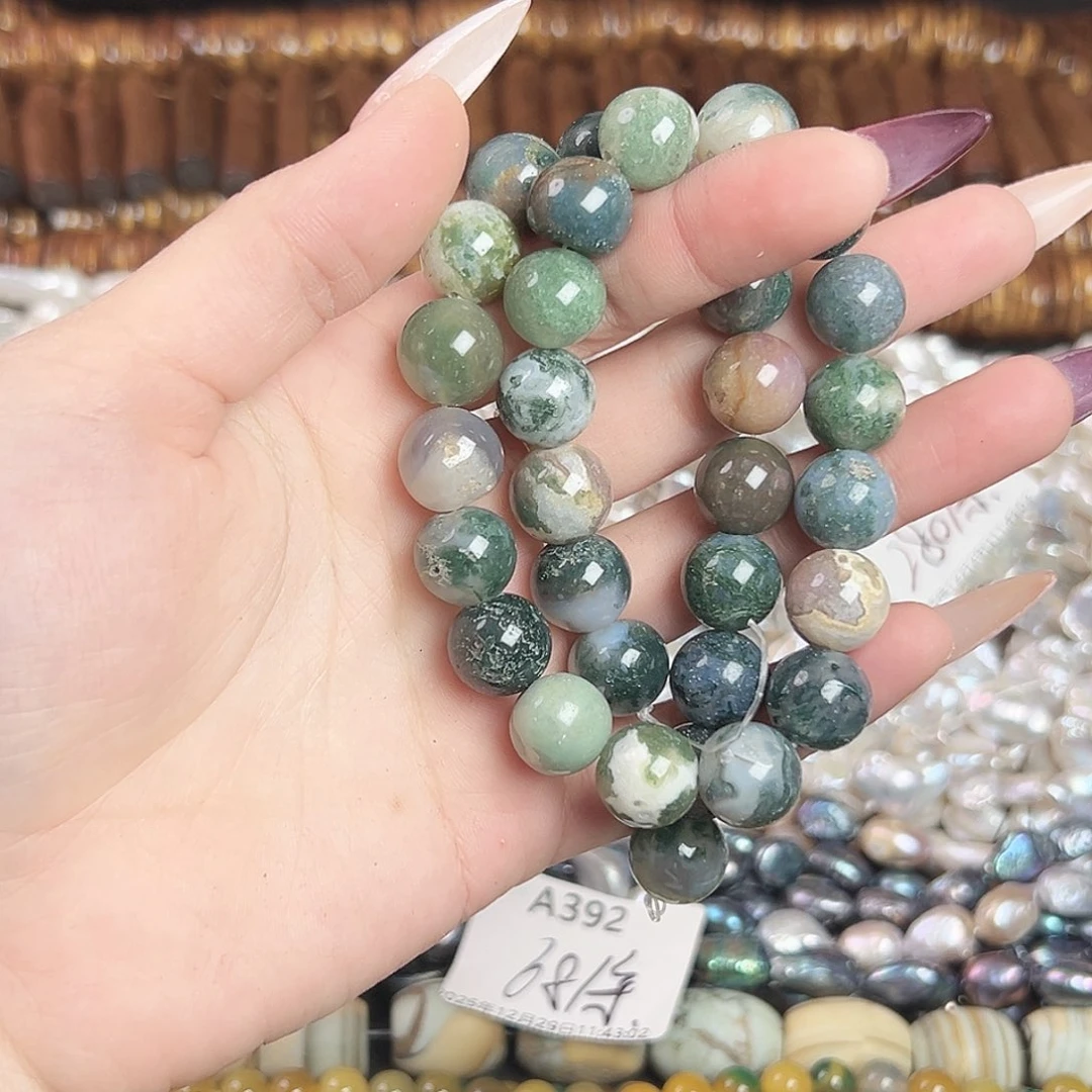玛瑙/玉髓合金珠宝半成品a421 12m 水草圆珠飘花玛瑙一条