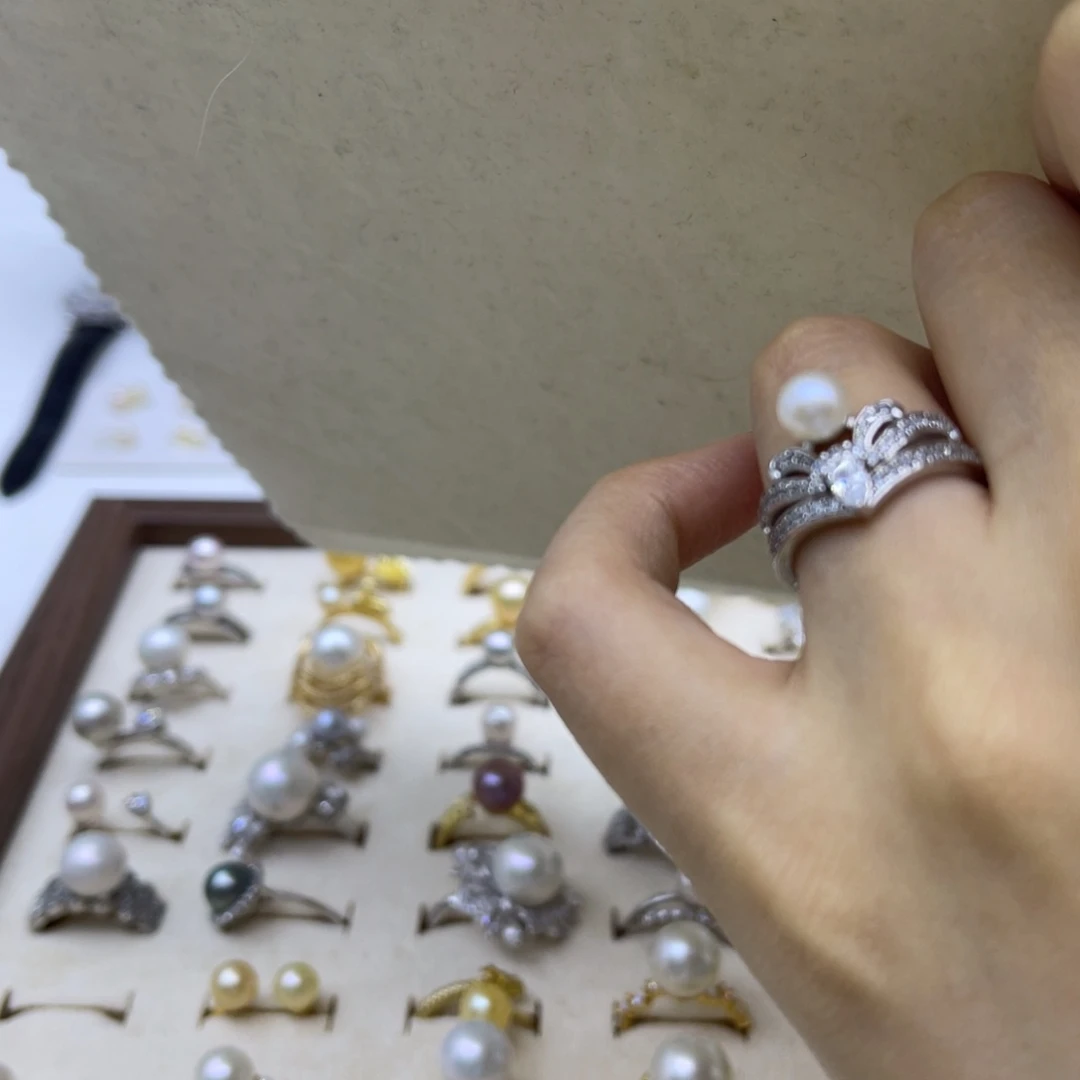 银S925镶嵌戒指淡水珍珠