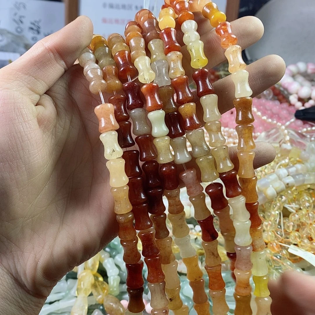 玛瑙/玉髓珠宝半成品合金一条天然8×12金丝玉竹节