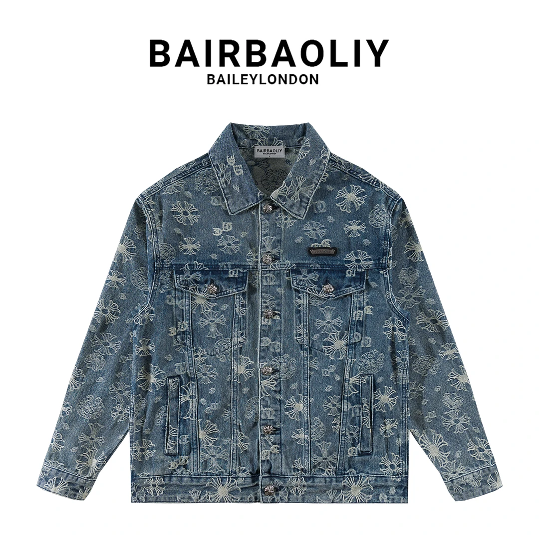 BAIRBAOLIY2025新款小香风大牌质感十字提花高版本牛仔夹克外套男