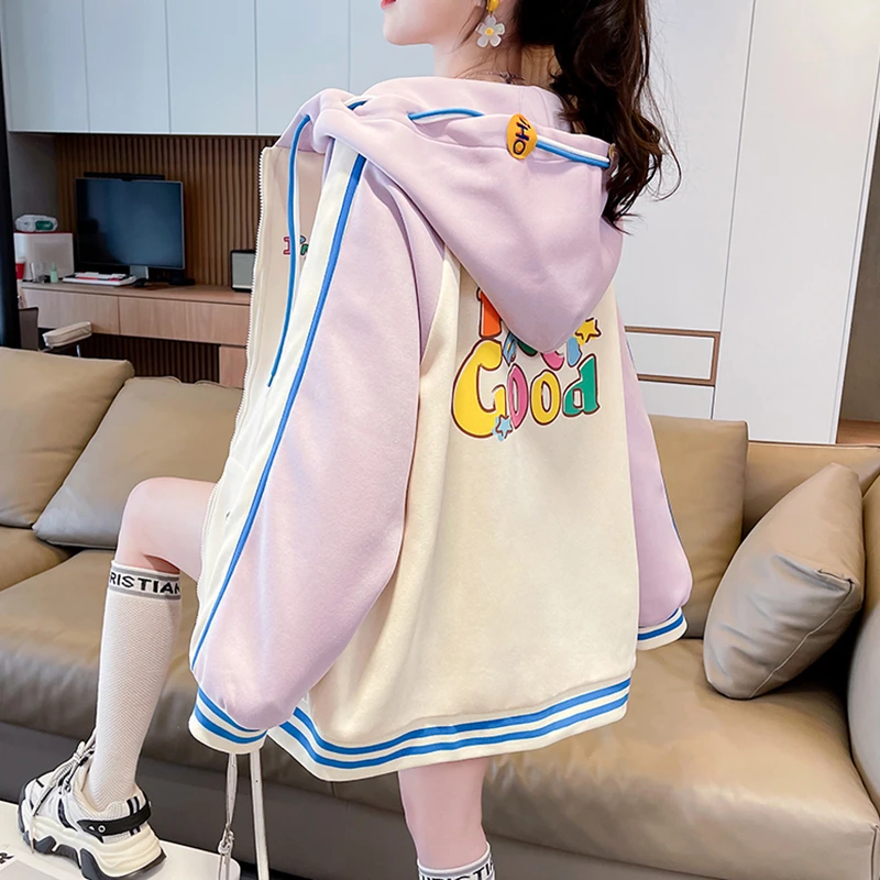 学院风棒球服少女春秋2025新款初中高中学生休闲宽松连帽夹克外套