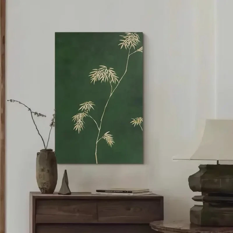 新中式挂画清竹中古风装饰画客餐厅艺术壁画玄关高级感砂岩画