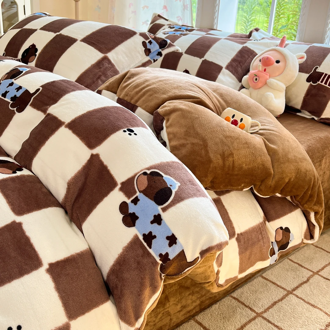 2025新款牛奶绒四件套双面加绒珊瑚绒床单被套床上三件套秋冬季厚