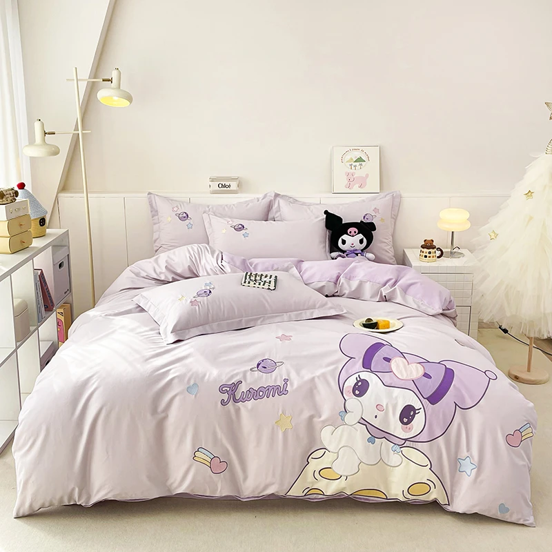 全棉大版可爱女孩卡通贴布绣春夏新款四件套学生单人宿舍三件套