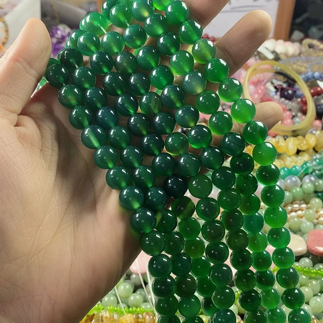 玛瑙/玉髓珠宝半成品未镶嵌一条天然10mm绿玛瑙圆珠A级