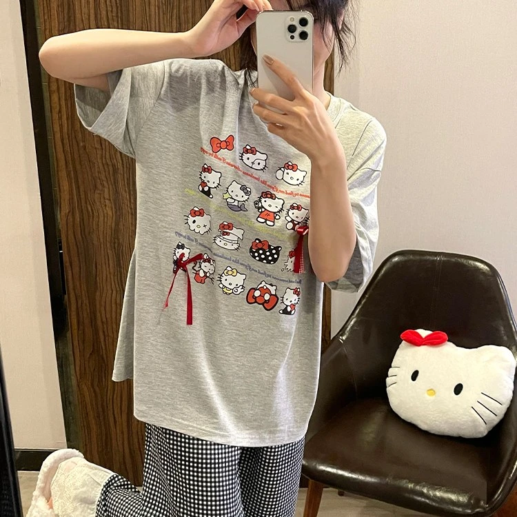 可爱KT猫纯棉睡衣女款夏季2025新款甜美韩系短袖长裤可外穿家居服