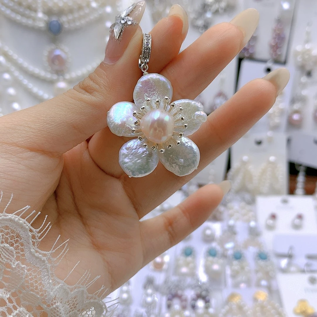 银S925镶嵌耳饰淡水珍珠