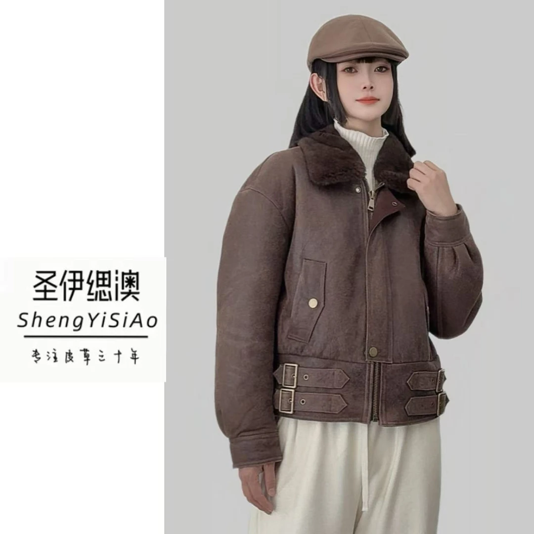 媛媛.Entrylux | 25水貂毛领真皮绵羊皮皮毛一体美利奴皮草-25195