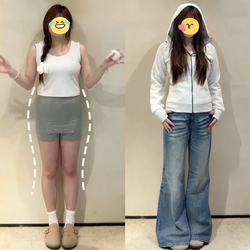 大码复古水洗做旧微喇叭牛仔裤女2025年新款低腰宽松不贴腿长裤