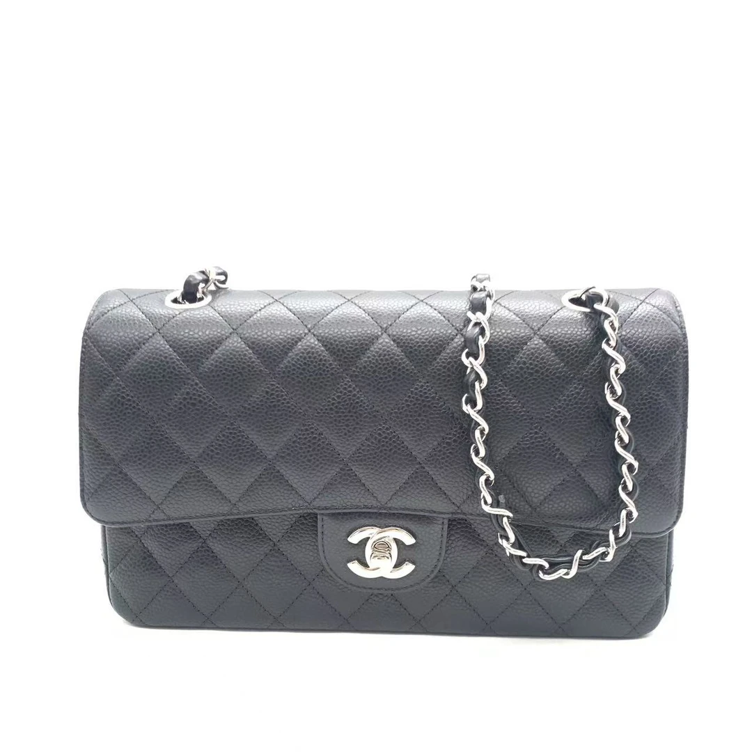 95新 Chanel/香奈儿 【安则专属】黑银光面中号cf链条包/19开