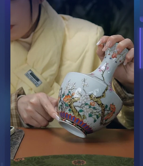 景德镇陶瓷供应链粉彩珐琅花鸟画片赏瓶145y