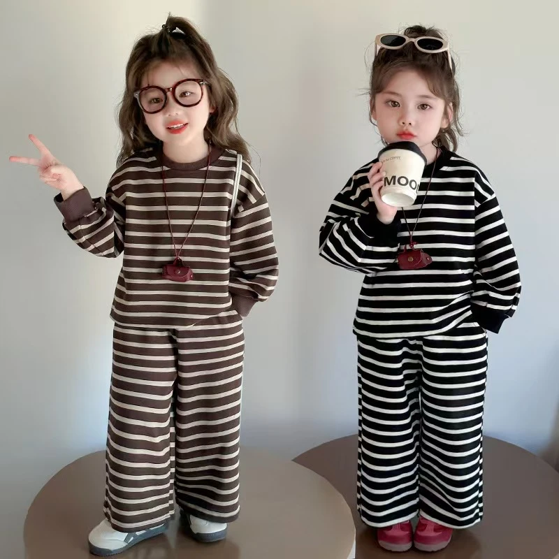 2025新款女童秋装套装儿童春秋韩版洋气休闲女宝宝秋季条纹两件套