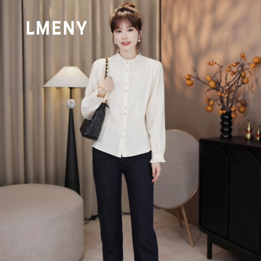 LMENY“高光衬衫”微光肌理~荷叶花边串珠点缀收腰羊毛衬衫25CC032