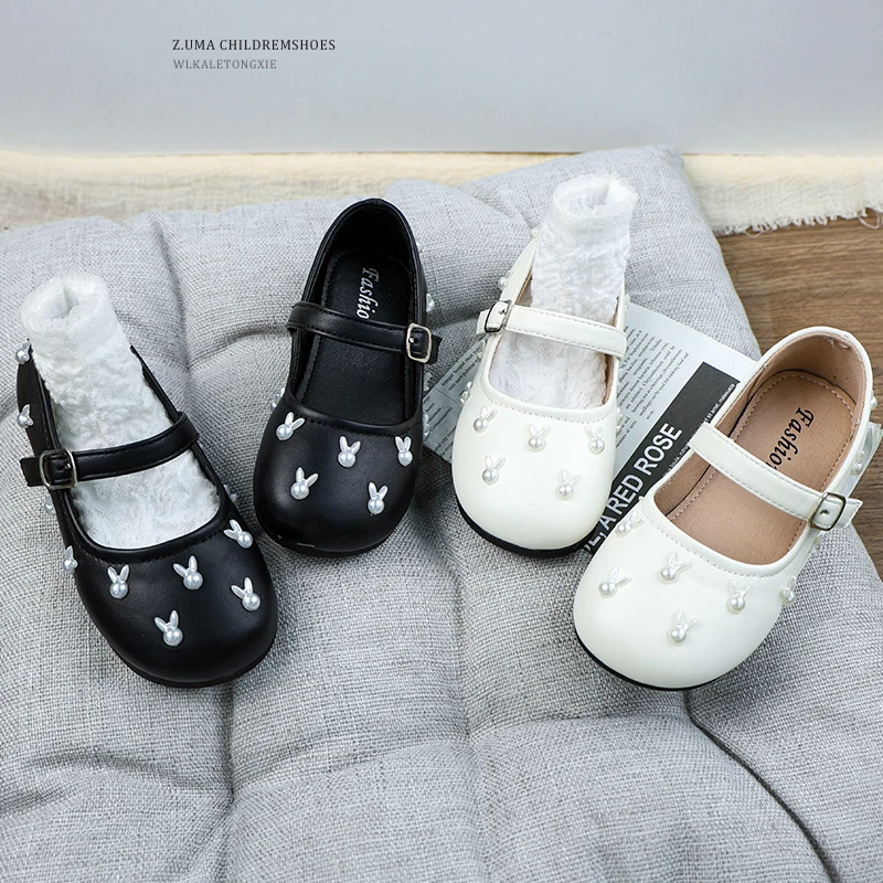 温柔小兔童鞋女童皮鞋公主浅口单鞋女孩白色软底儿童鞋子小女孩