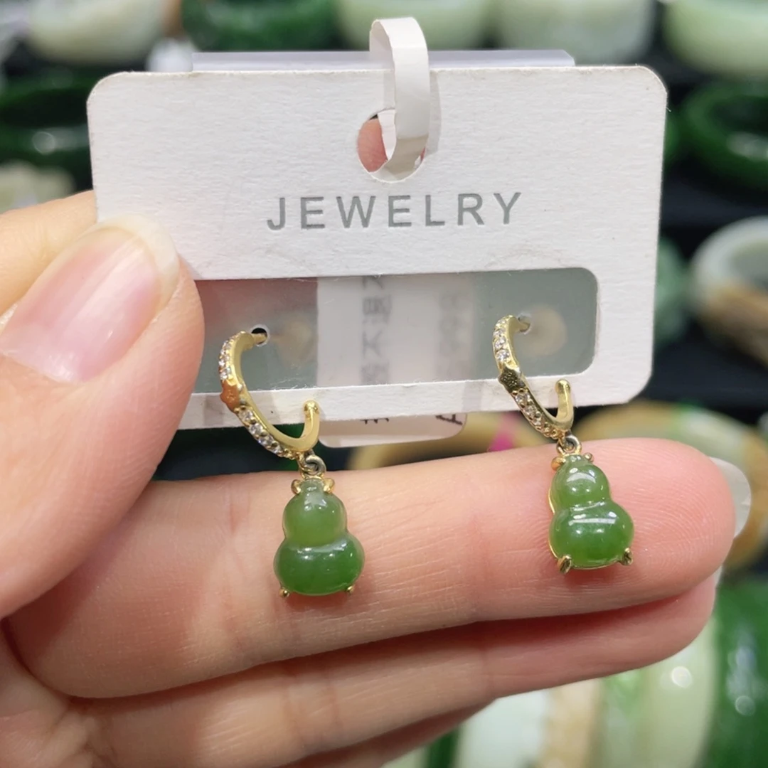 银S925镶嵌和田玉耳饰