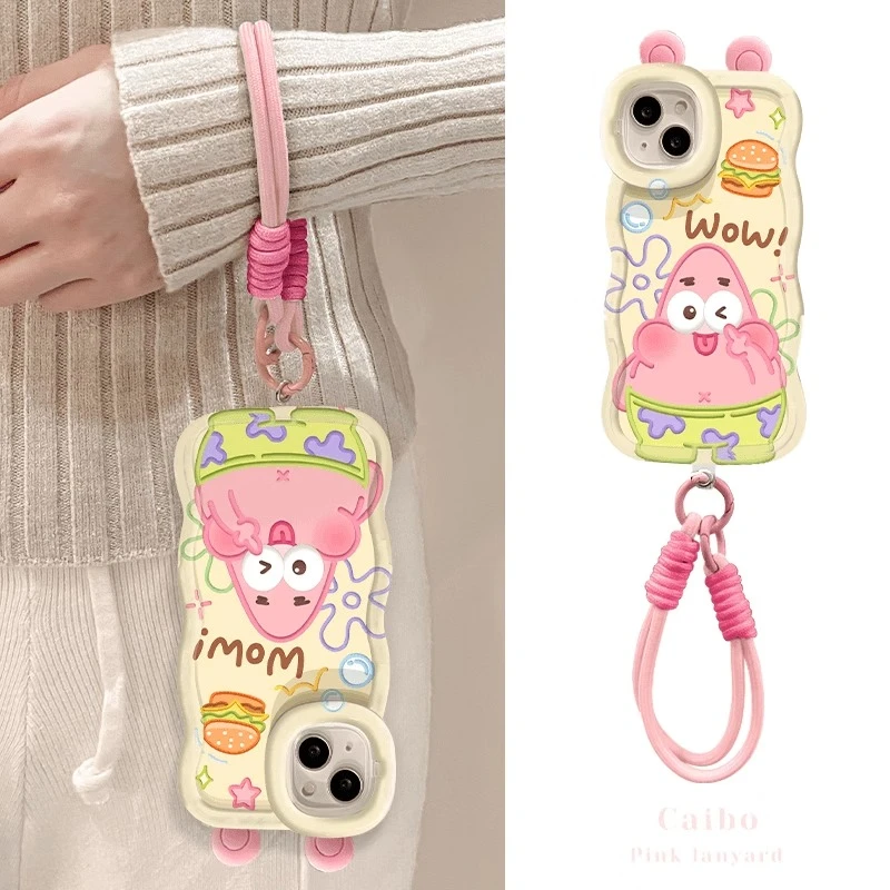海绵宝宝挂绳双支架iPhone15手机壳适用苹果16PRO全包mate60小米