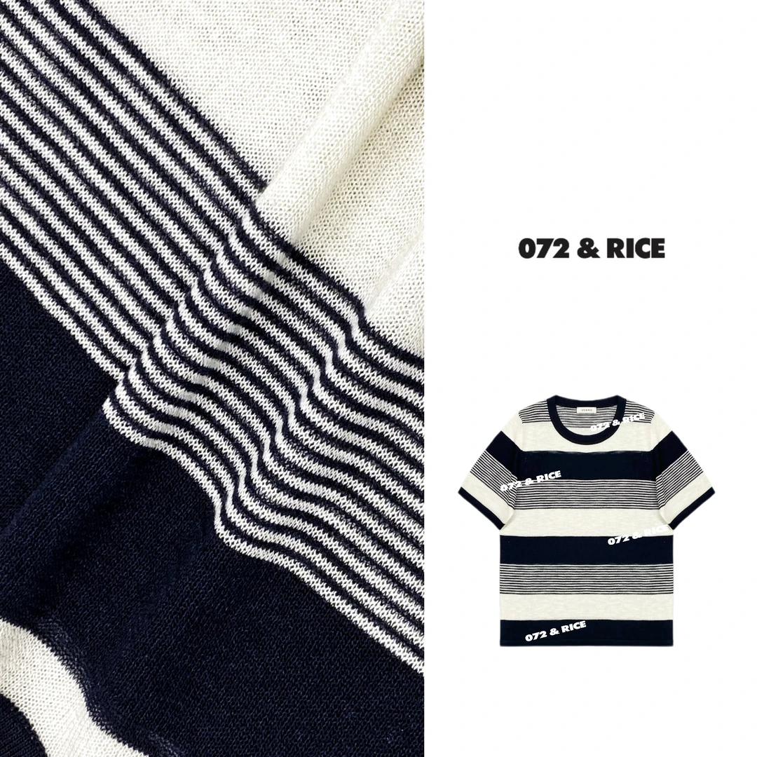 072 & RICE【马克条】夏季休闲条纹短袖针织衫 24SJ28 125FF