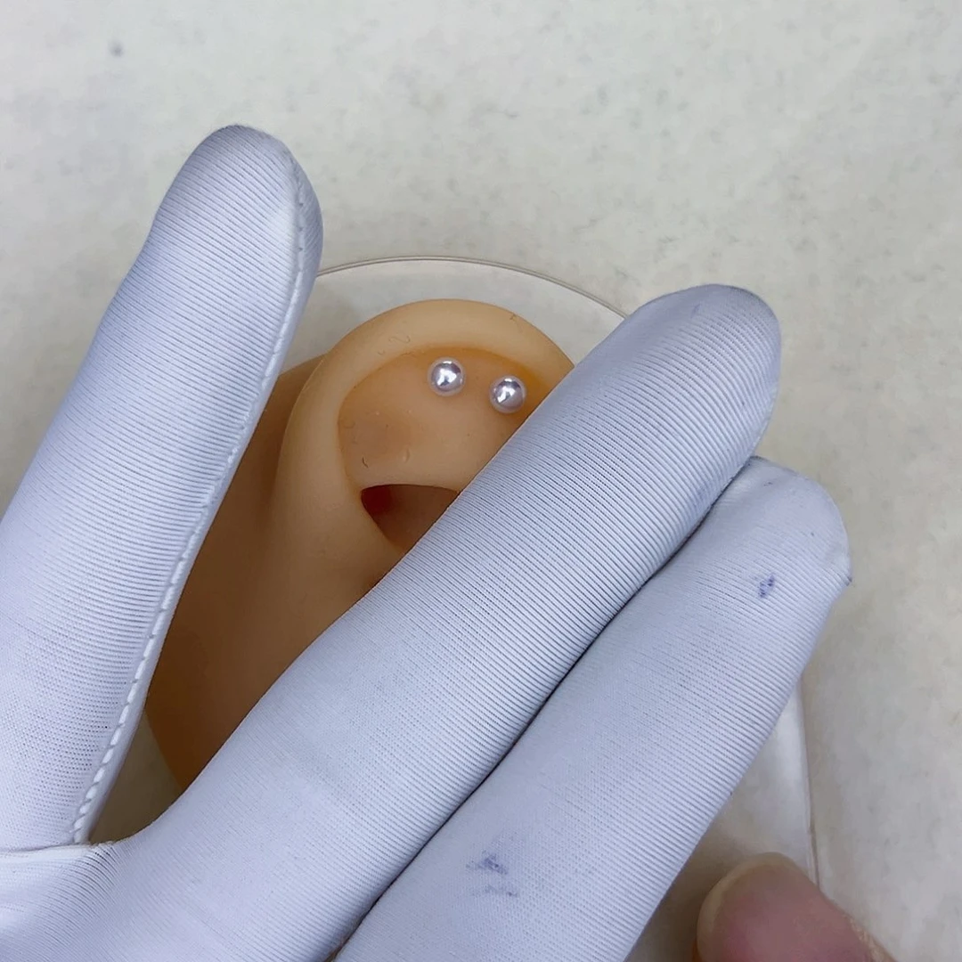 海水珍珠海水akoya天女耳钉3-4mm银S925镶嵌