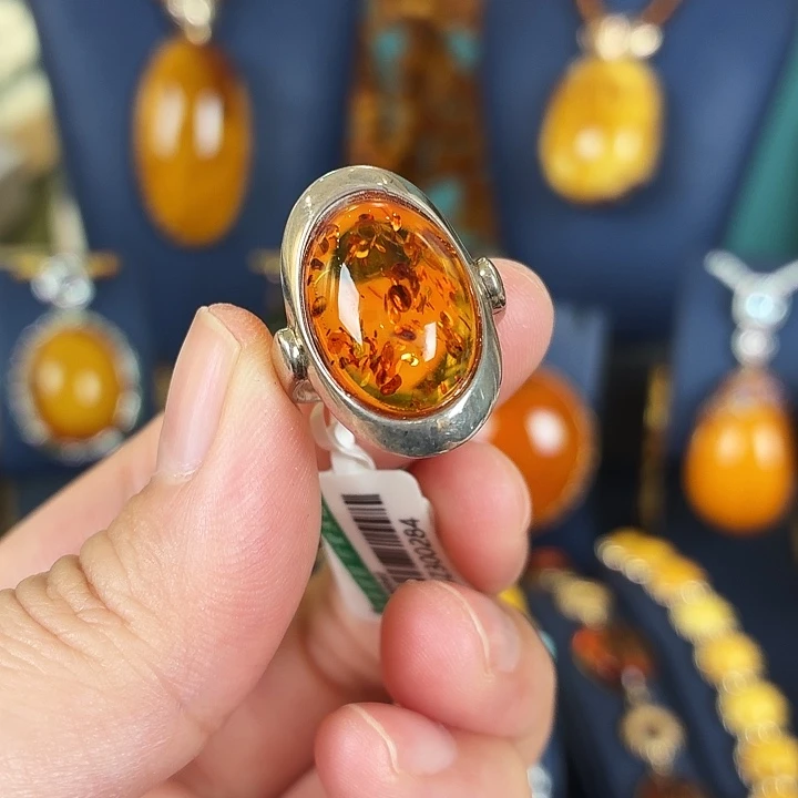 琥珀银S925镶嵌戒指