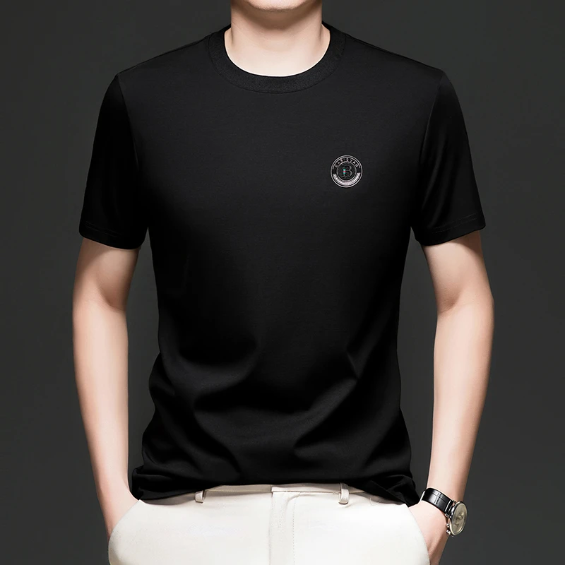 【专柜正品】欧洲高端大牌桑蚕丝POLO衫男短袖T恤夏季薄款圆领上衣