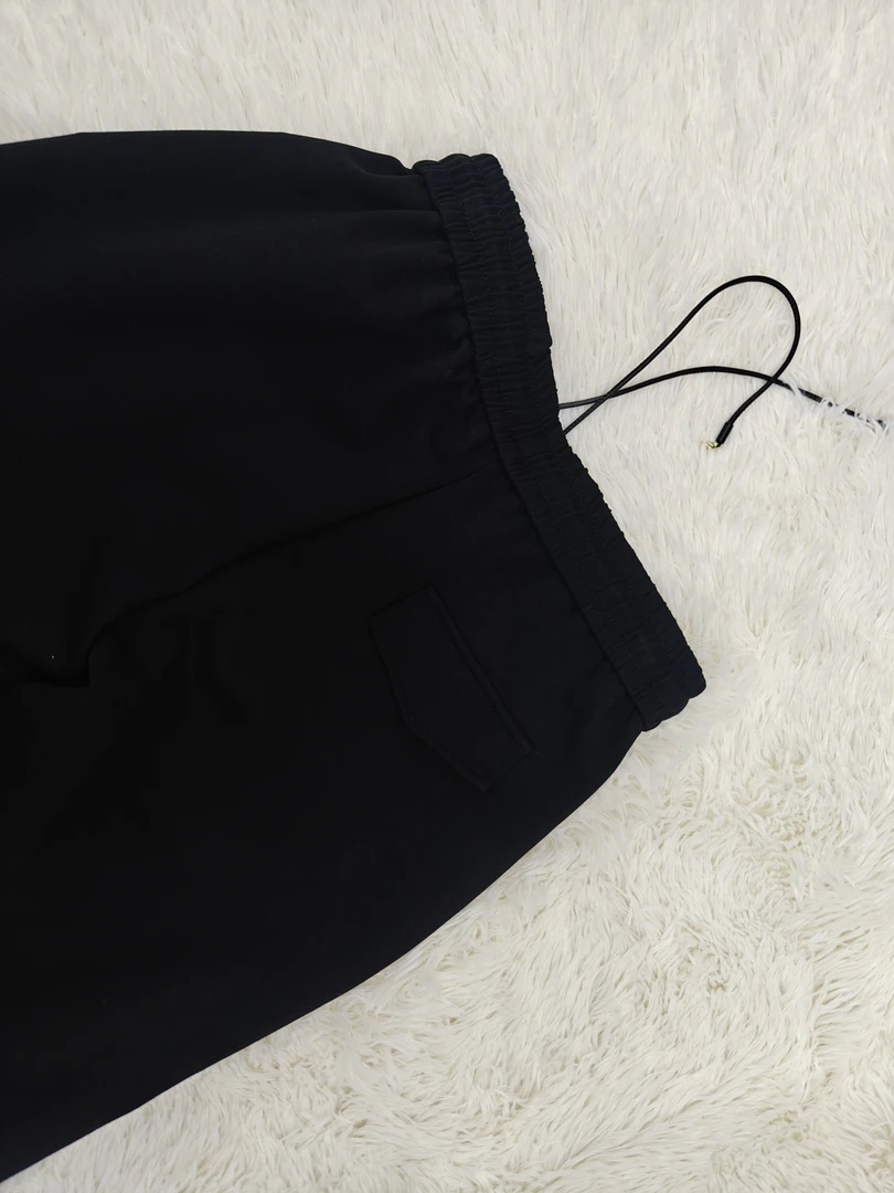 休闲百搭抽绳松紧插袋直筒黑色女士长裤