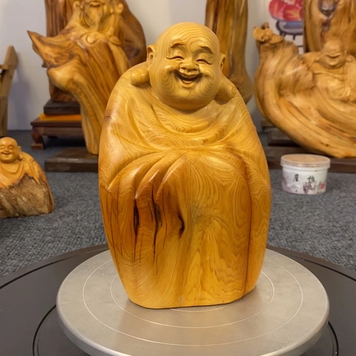柏木（崖柏）@***伴崖柏弥勒佛摆件根雕工艺品加底座