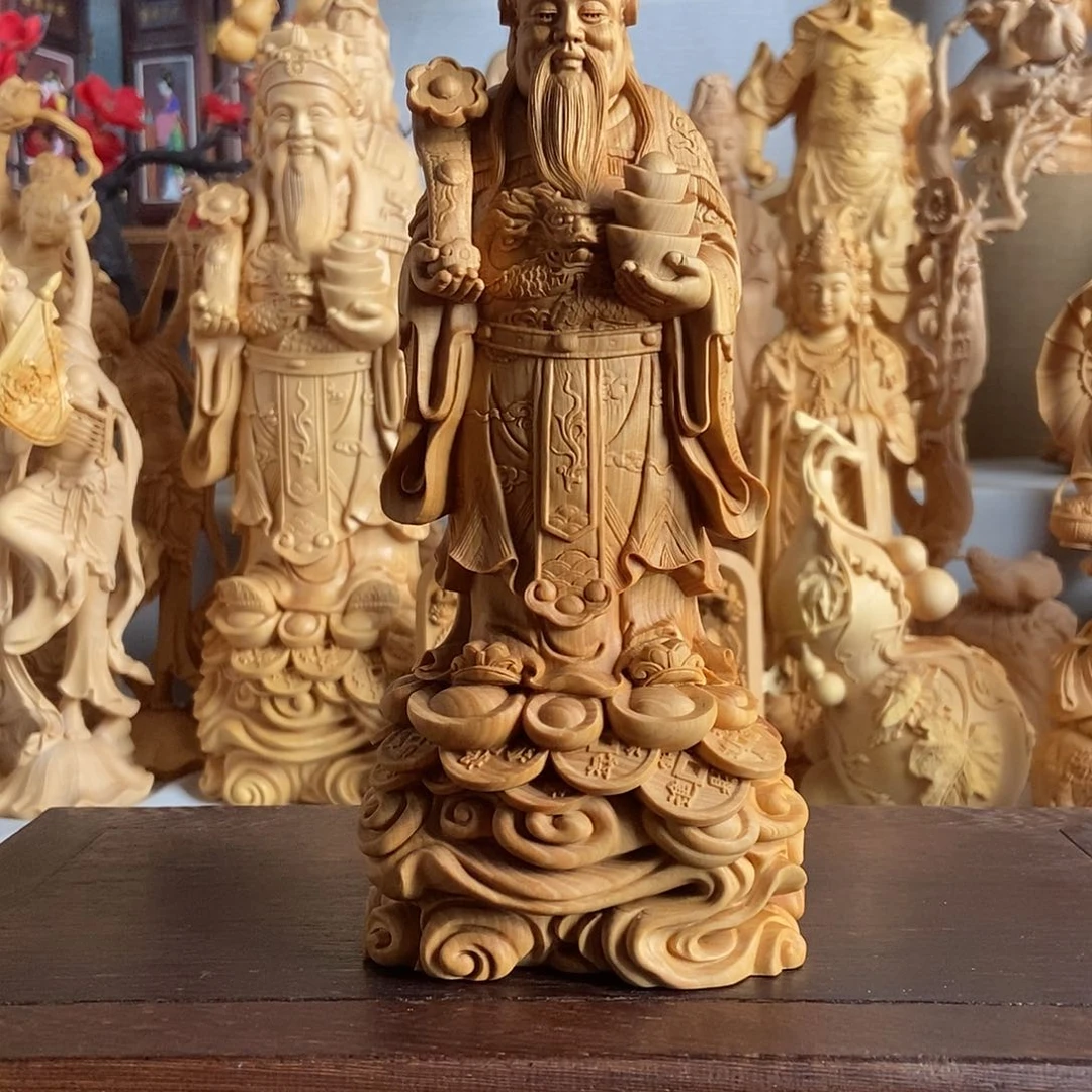 木华**东小叶黄杨木雕财神
