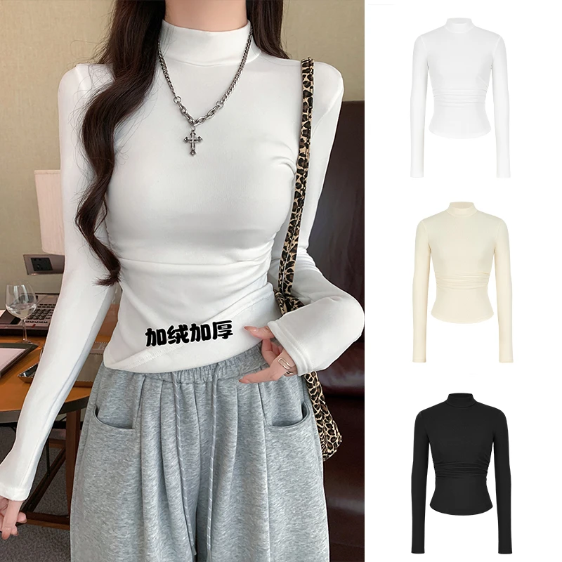 Moses Queen/魔西女王秋冬简约通勤纯色长袖T恤修身百搭打底上衣