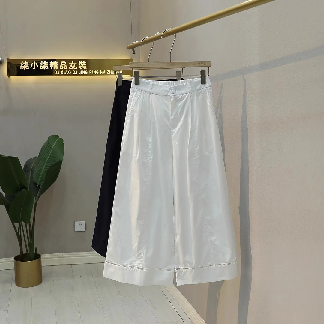 2025夏季薄款宽松休闲高腰阔腿裤女遮肉显瘦垂感百搭小个子九分裤