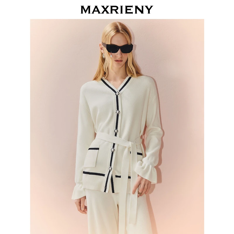 MAXRIENY千金miu系穿搭针织外套女25冬款气质感系带围裹宽松上衣