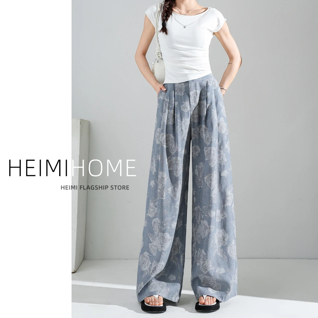 复古扎染印花阔腿裤女夏薄款高腰慵懒感压褶山本裤垂感宽松休闲裤