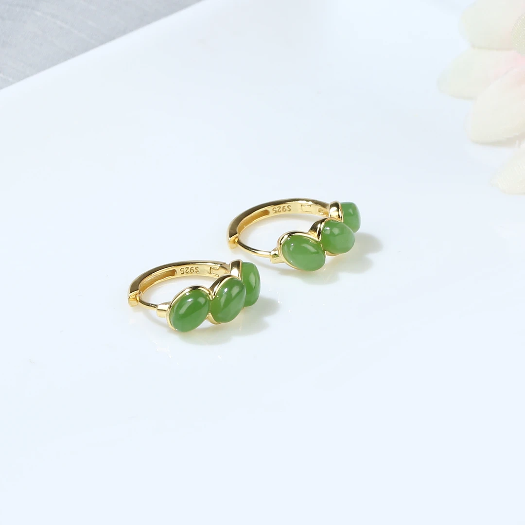 【麦子家族春季特惠】天然和田碧玉耳饰S925银精美百搭EF0957