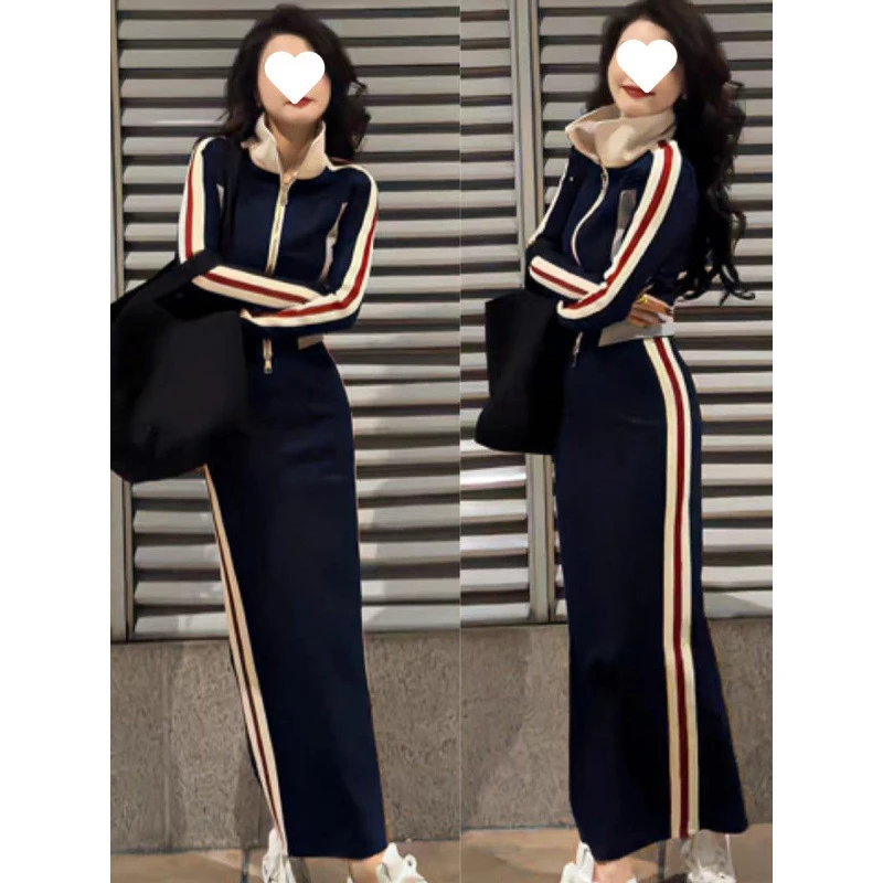 欧货时尚拼色条纹运动套装休闲五一旅游出街网红洋气炸街女装