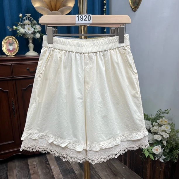 1900-1999号 重工花边下摆短裤棉布森女文艺夏季薄款裤子休闲宽松