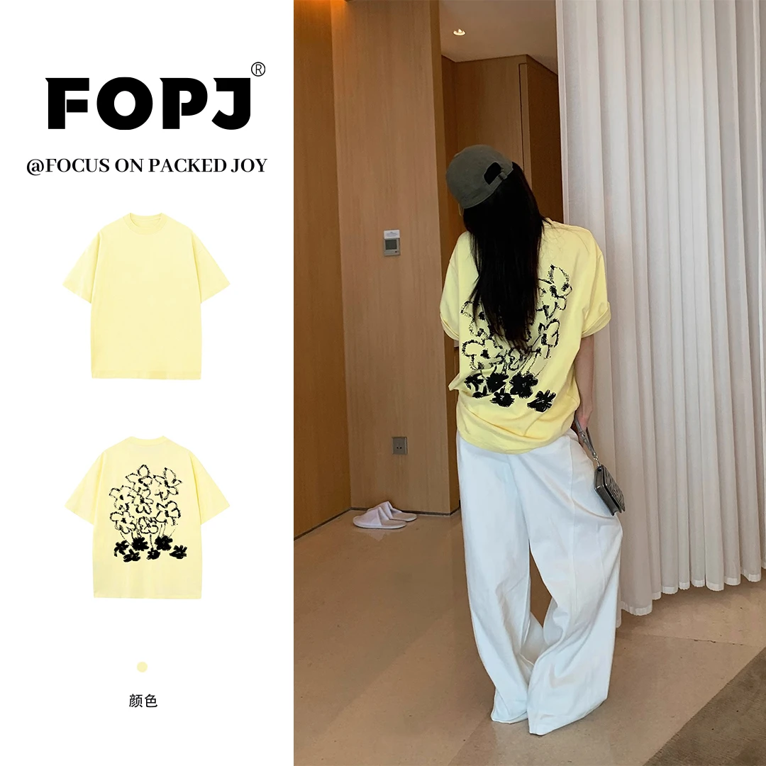FOPJ重磅纯棉时尚印花短袖T恤女夏季潮牌慵懒风百搭圆领半袖上衣