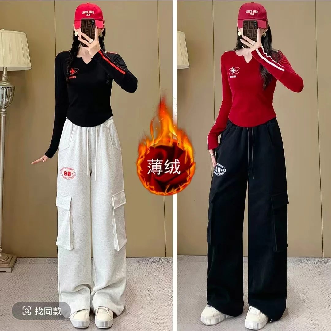 【广东品牌】2512款磨毛厚款秋冬季新品休闲女装杠条T恤洋气