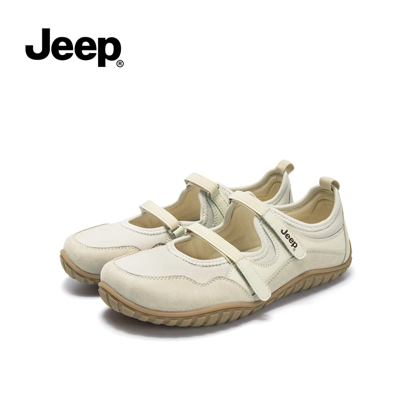 JEEP平底时尚女鞋小白鞋春季厚底魔术贴休闲鞋运动魔术贴板鞋单鞋
