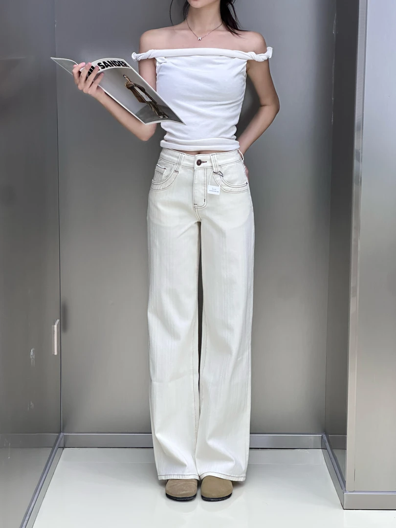 JLIA -8822四面弹高腰百搭直筒牛仔裤 2025秋季新款汉玉白