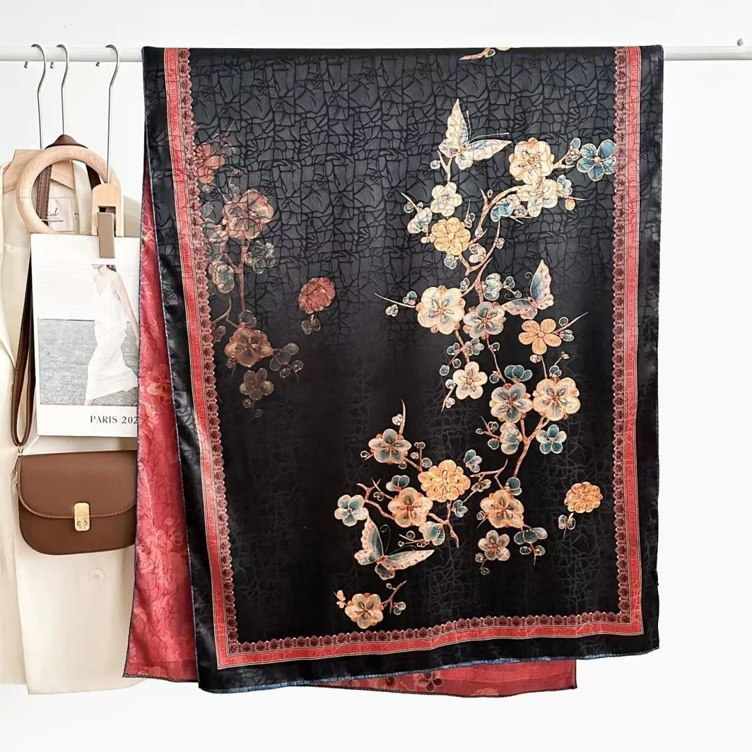 XYS-401 [梅花雅韵]丝巾长巾国风丝巾双面双色复古围巾披肩女(180