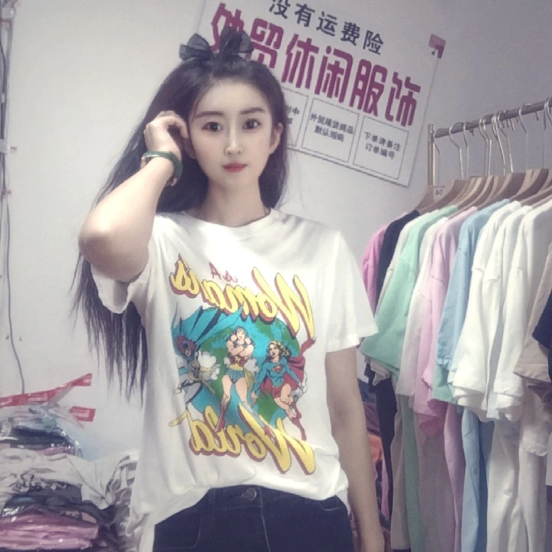 吸汗印花圆领短袖欧式休闲风T恤休闲服情侣夏装韩版