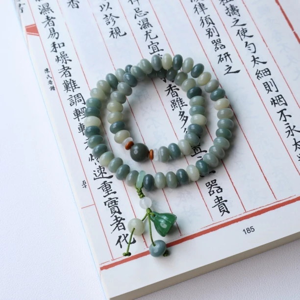 【竹青】天然绿飘花菩提根手串女菩提子盘玩手串