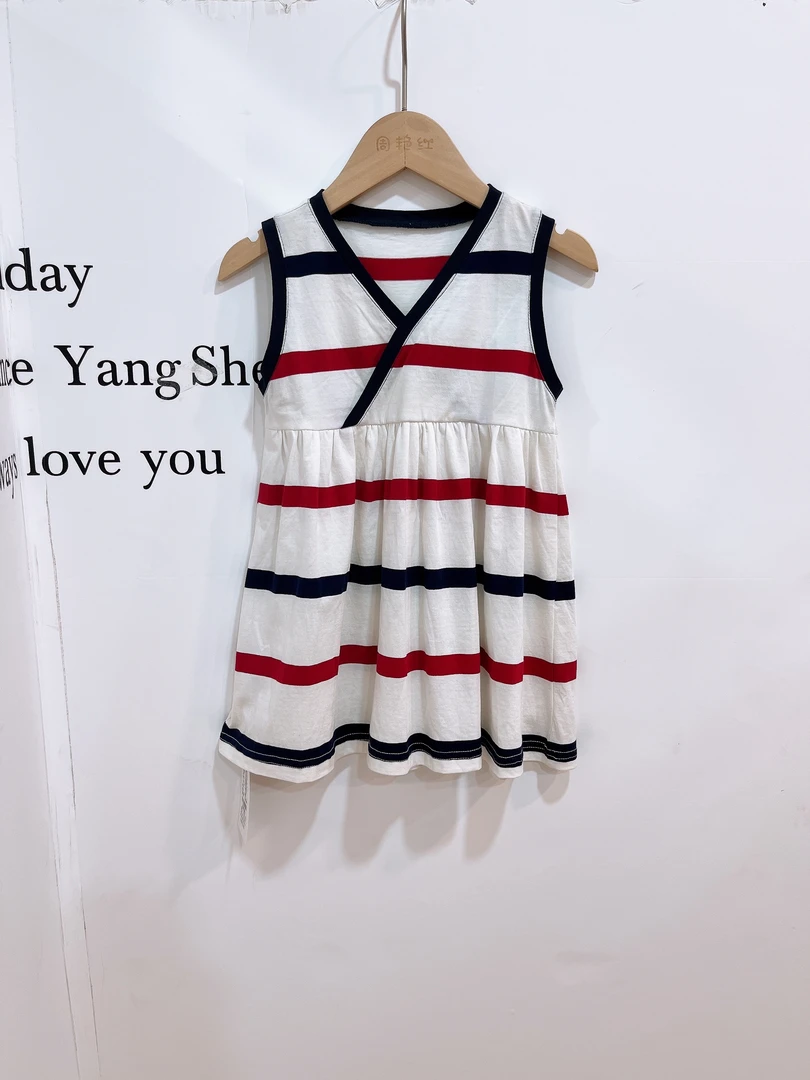 【周艳红】红蓝条纹春夏夏季夏款半身背心裙女童白色针织儿童裙子