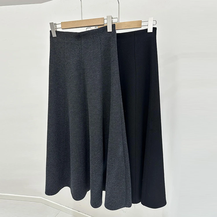 晶哥鱼鱼女款垂坠中长醋酸羊驼绒混纺半身裙 1258