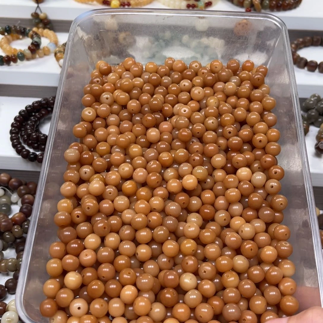 白玉菩提吊坠棕色苹果圆50颗