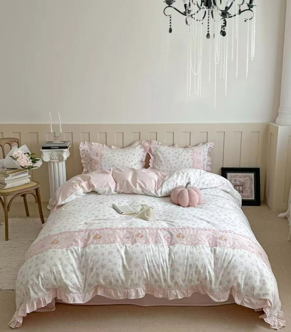 清！小玲子 樱桃蛋糕 全棉纯棉绣刺绣工艺款可爱 三件套四件套